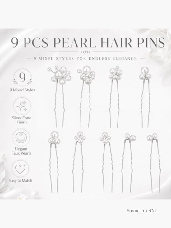9 Pearl Hair Pins Leaf Bridal Headpiece Hair Clips for Women